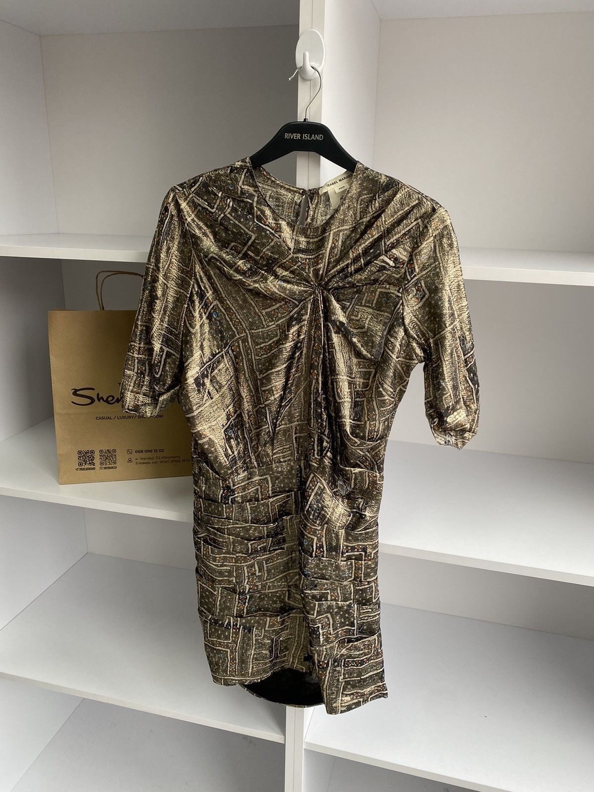 H&M × Isabel Marant × Vintage Isabel Marant For H&M Gold Silk Mini Dress Size XS / US 0-2 / IT 36-38 - 4 Thumbnail