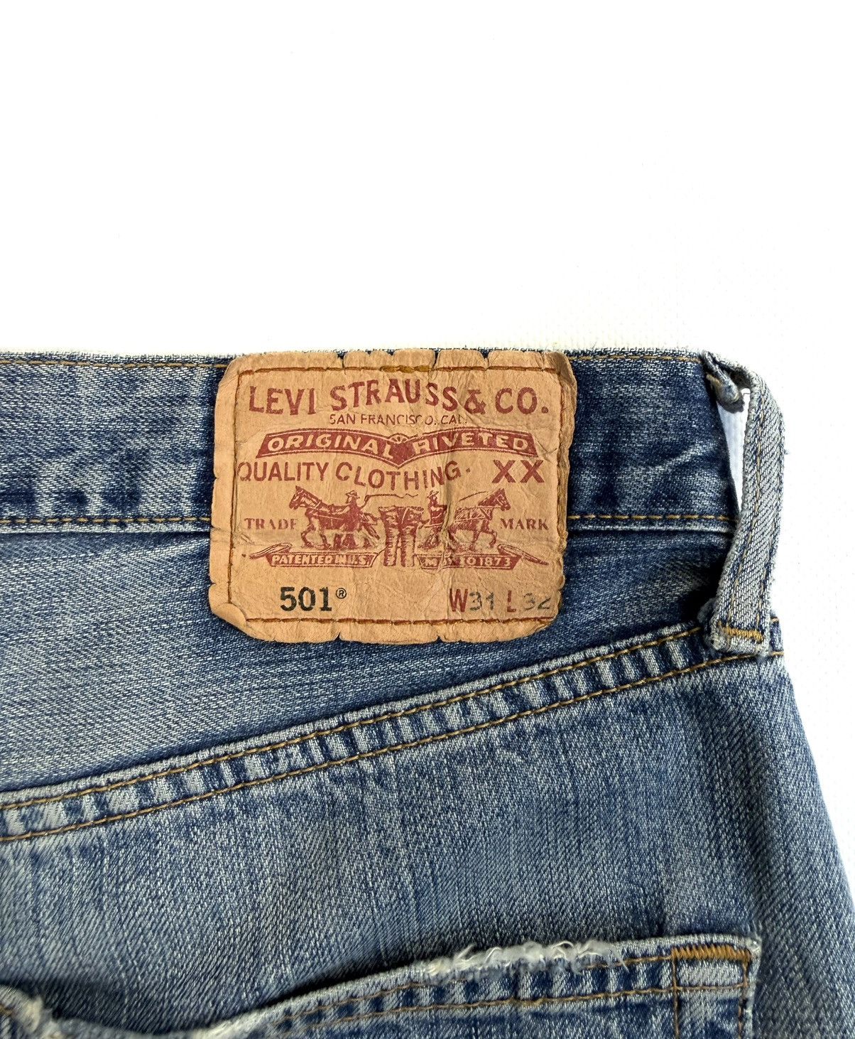 Levi's Vintage Clothing 00s Levi’s 501 Vintage Japan Distressed Washed Blue Jeans Size US 31 - 16 Thumbnail