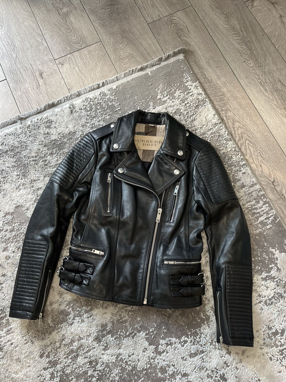 Burberry brit leather jacket womens deals