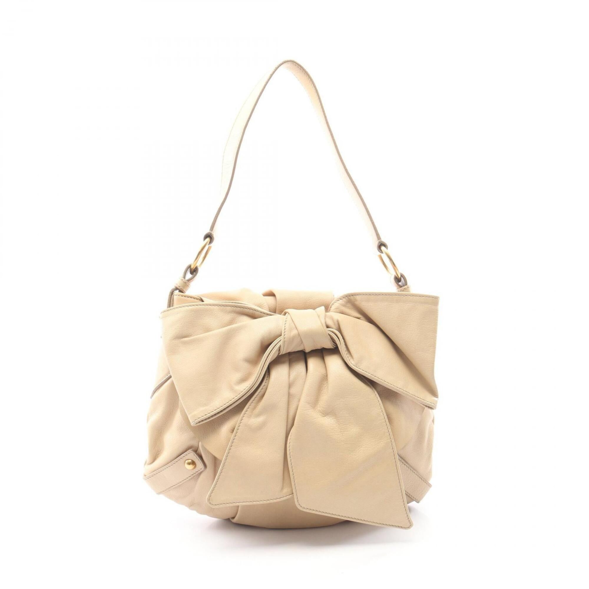 Yves Saint Laurent Yves Saint Laurent Rive Gauche Sac Bow Ribbon Shoulder Bag Handbag Leather Women's Beige Size ONE SIZE - 1 Thumbnail