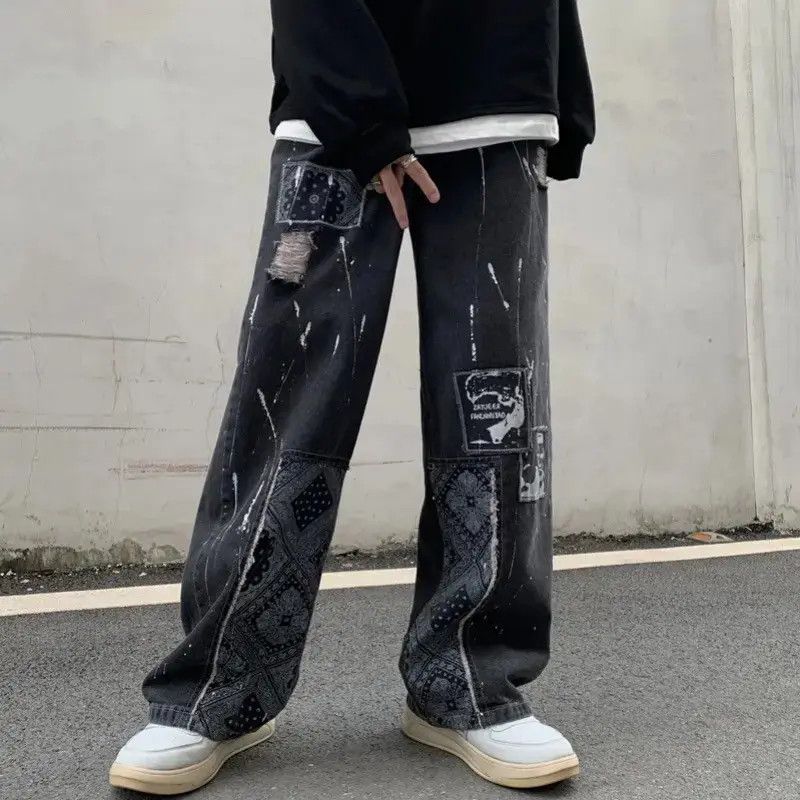 Japanese Brand × Jean Bandana Patchwork Straight Leg Baggy Jeans Size US 30 / EU 46 - 3 Thumbnail