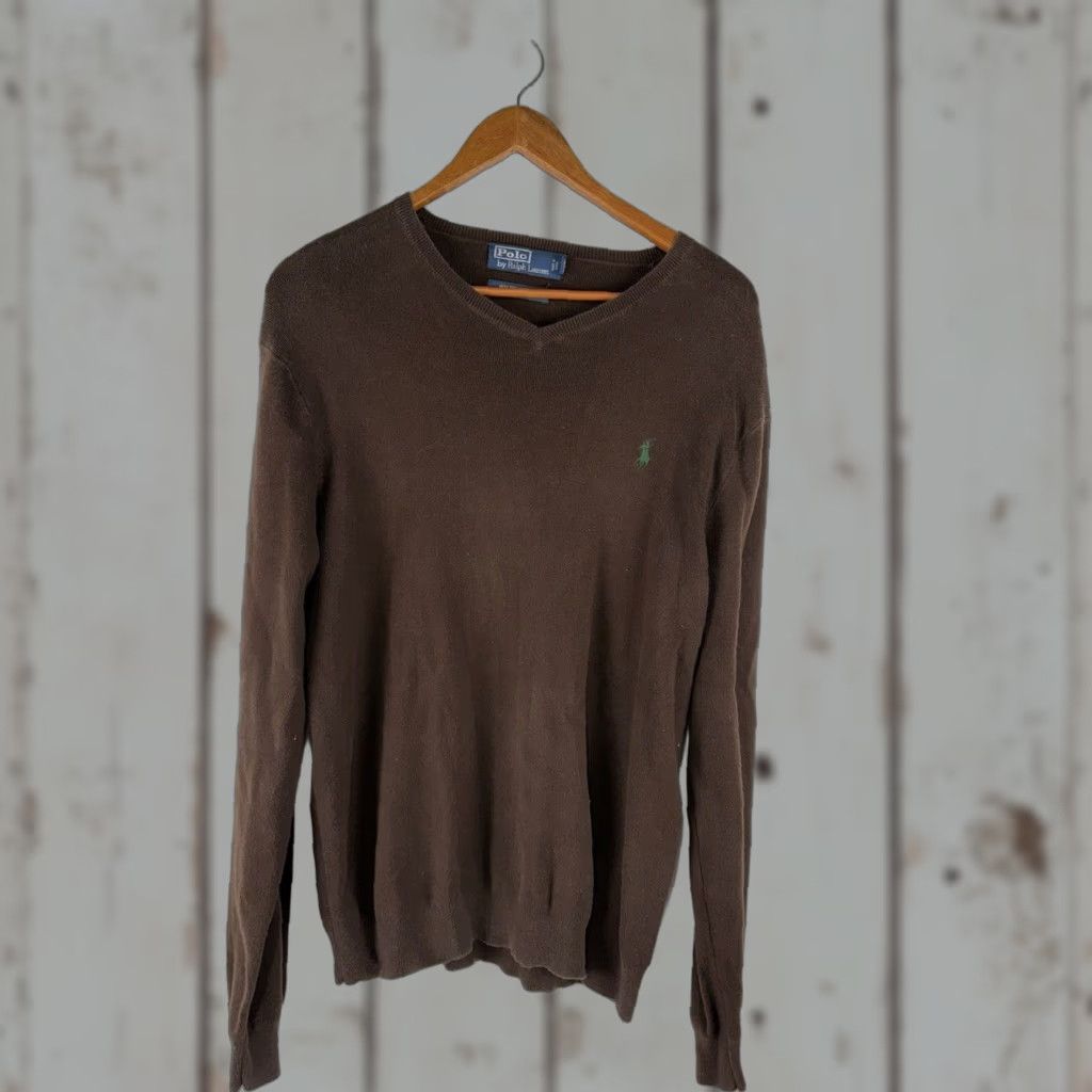 Polo Ralph Lauren Polo Ralph Lauren Mens Sweater V-Neck Long Sleeve Pullover Solid Knit Brown Size L Size US L / EU 52-54 / 3 - 1 Thumbnail