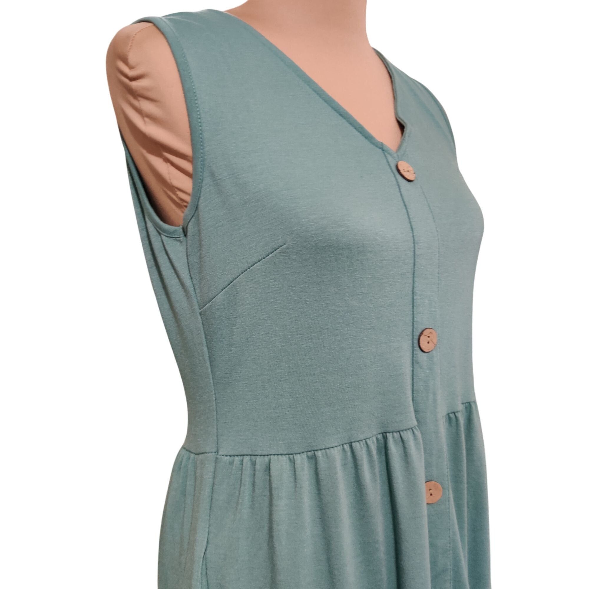 Other Womens Dress Button Front Summer Sleeveless V-Neck Pleated S Size M / US 6-8 / IT 42-44 - 2 Thumbnail