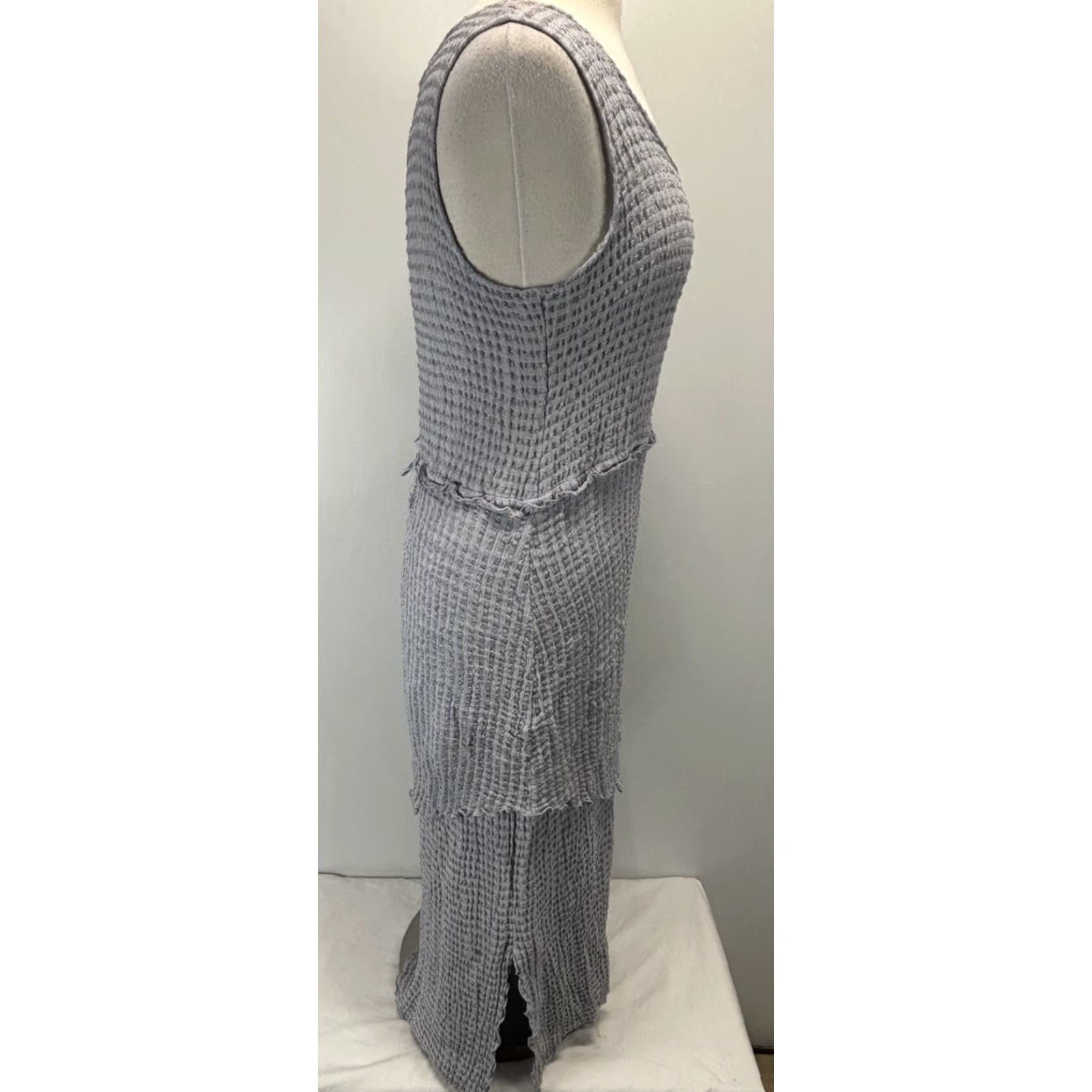 Vintage OHM Sleeveless Maxi Dress Large Gray Layered Stretch Lagenlook Womens Size L / US 10 / IT 46 - 4 Thumbnail