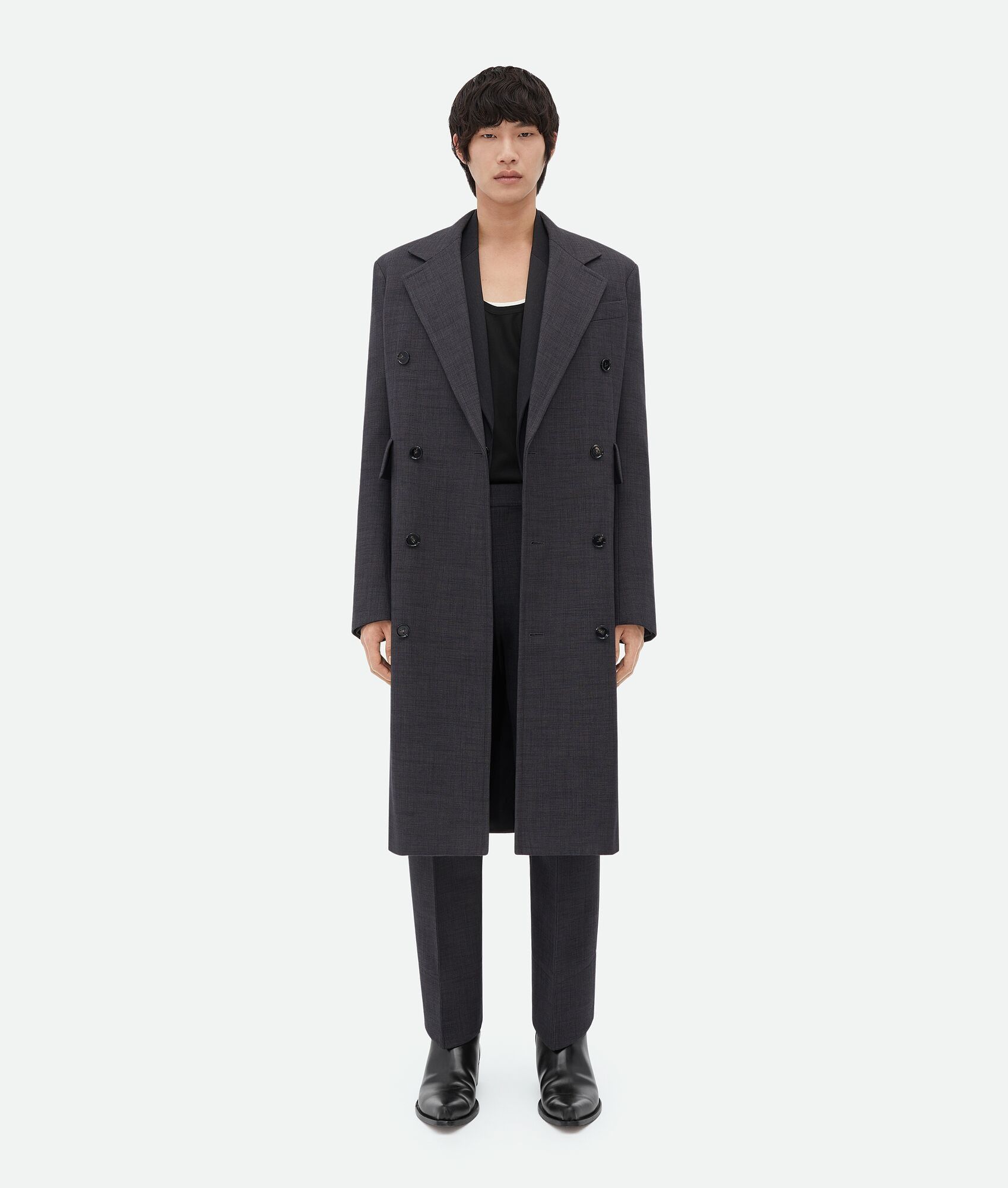 o1w1db10225 Curved Sleeves Wool Coat in Andesite Melange