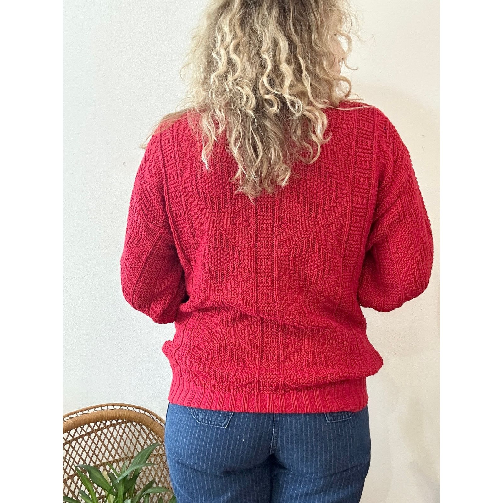 Vintage 80’s Red Cotton Cable Knit Sweater size Medium Size US M / EU 48-50 / 2 - 5 Thumbnail