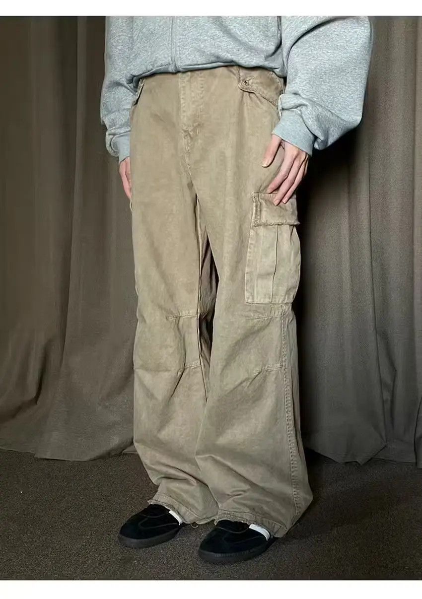 Designer × Japanese Brand Khaki washed faded flared carpenter cargo pants Size US 30 / EU 46 - 2 Thumbnail