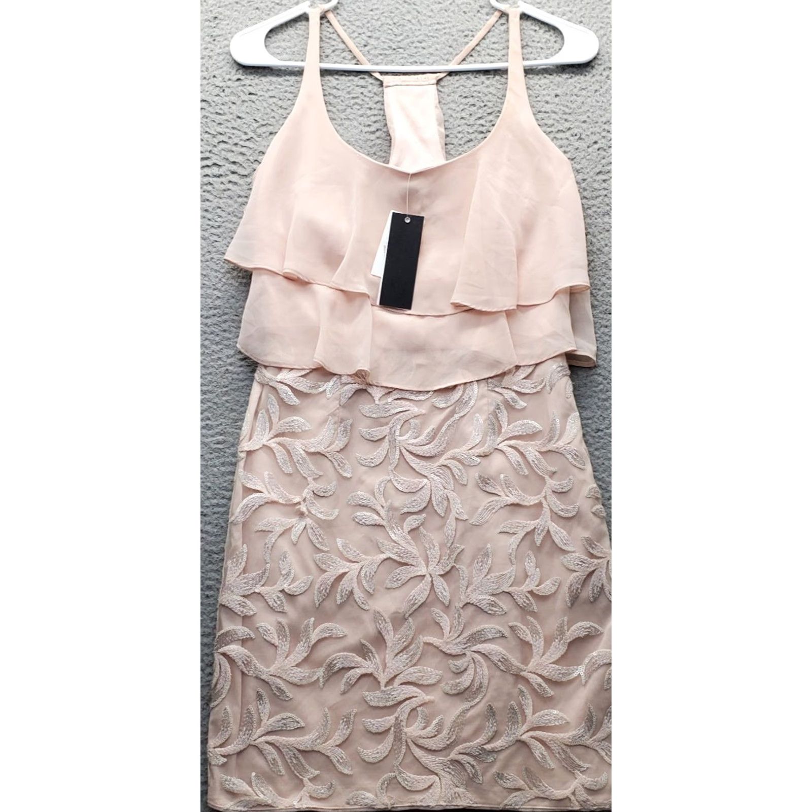 AQUA Aqua Womens 4 Pink Floral Sequin Tiered Scoop Neck Side Zip Dress Shirt? Size S / US 4 / IT 40 - 2 Thumbnail