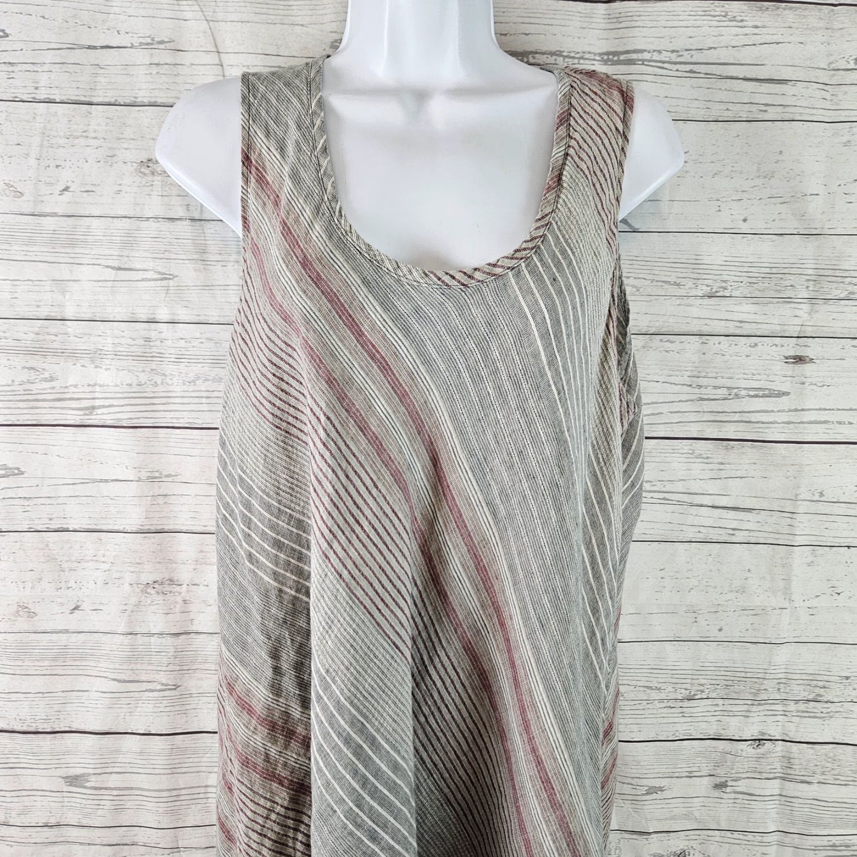 FLAX Flax Tank Top Womens L Gray Red Stripe Scoop Neck Linen Sleeveless Pullover Handmade: No Size L / US 10 / IT 46 - 2 Thumbnail