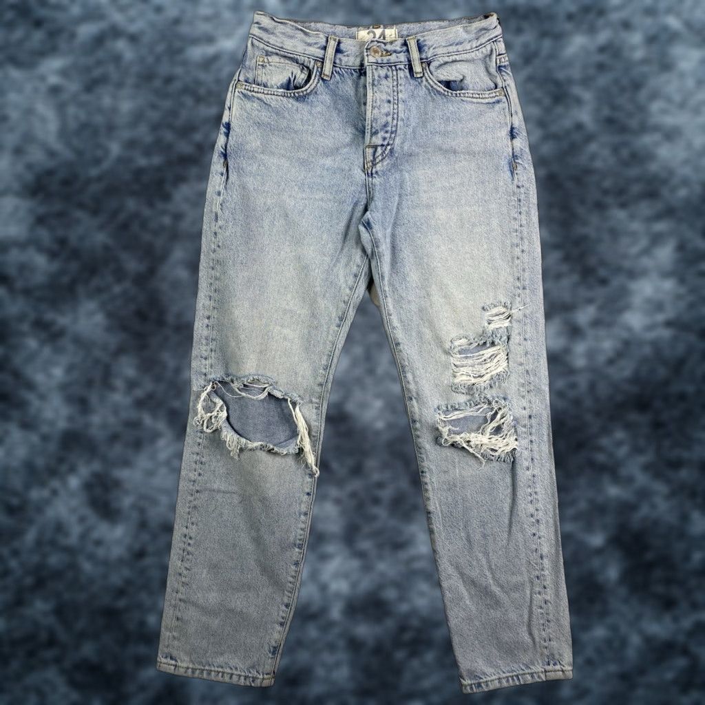 Vintage We the Free Jeans Womens Boyfriend 24 Blue Distressed Denim Button Fly Regular Waist 5-Pocket Bohemian Distressed Size 42" / US 20 - 1 Thumbnail