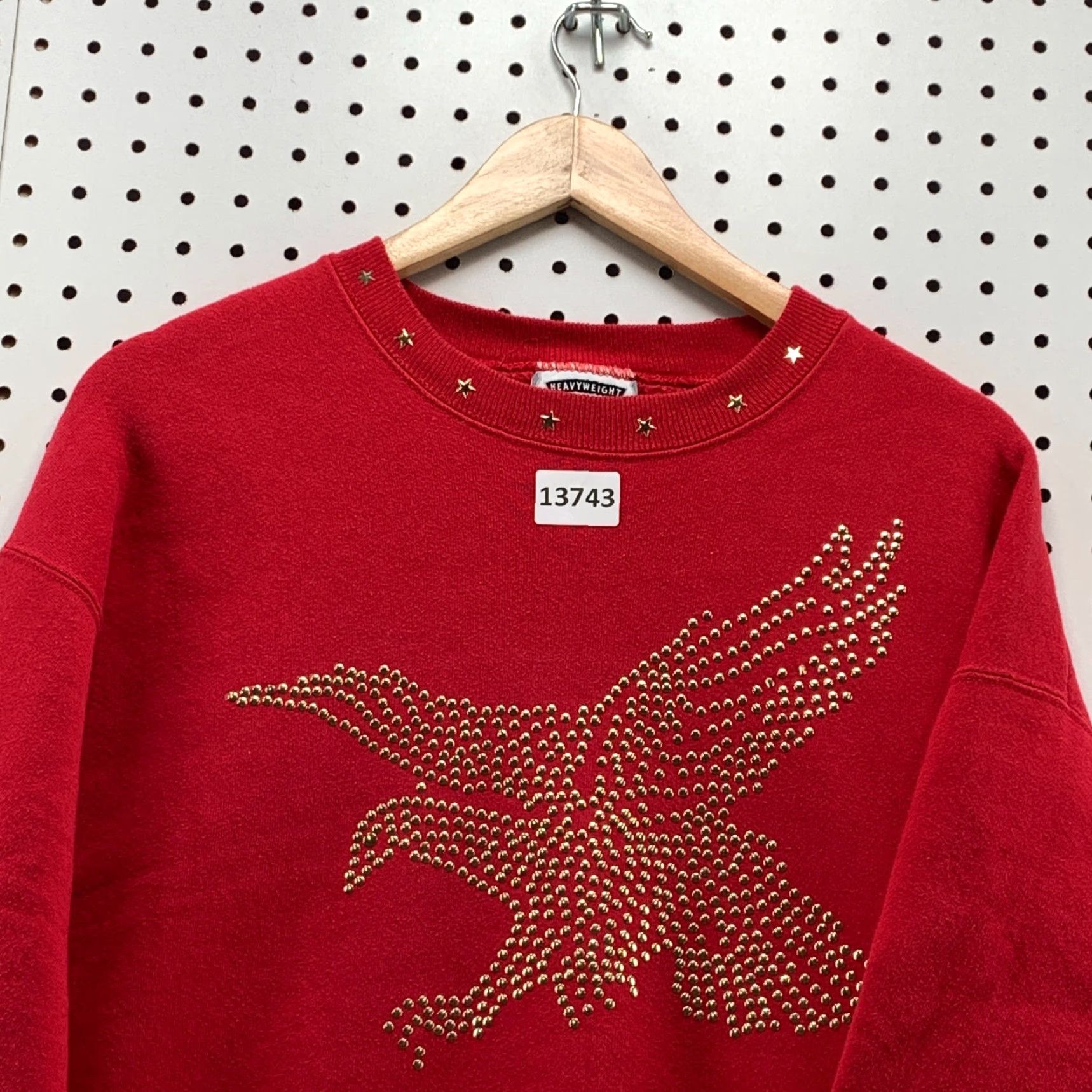 Lee VINTAGE LEE Heavyweight Studded Eagle Stars Handmade Long Sleeve Size Large Red Women Sweater Size L / US 10 / IT 46 - 6 Thumbnail