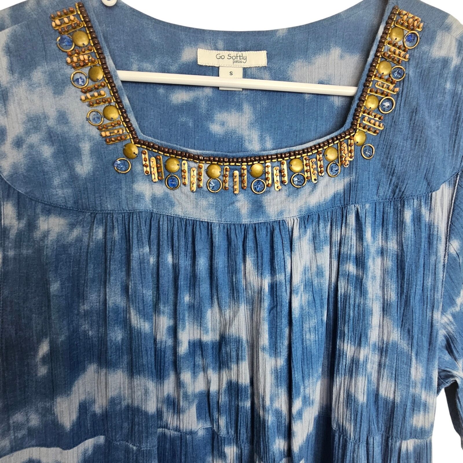 Soft Surroundings Go Softly Patio Dress Sz M Tie Dye Embellished Muumuu Kaftan Size M / US 6-8 / IT 42-44 - 2 Thumbnail