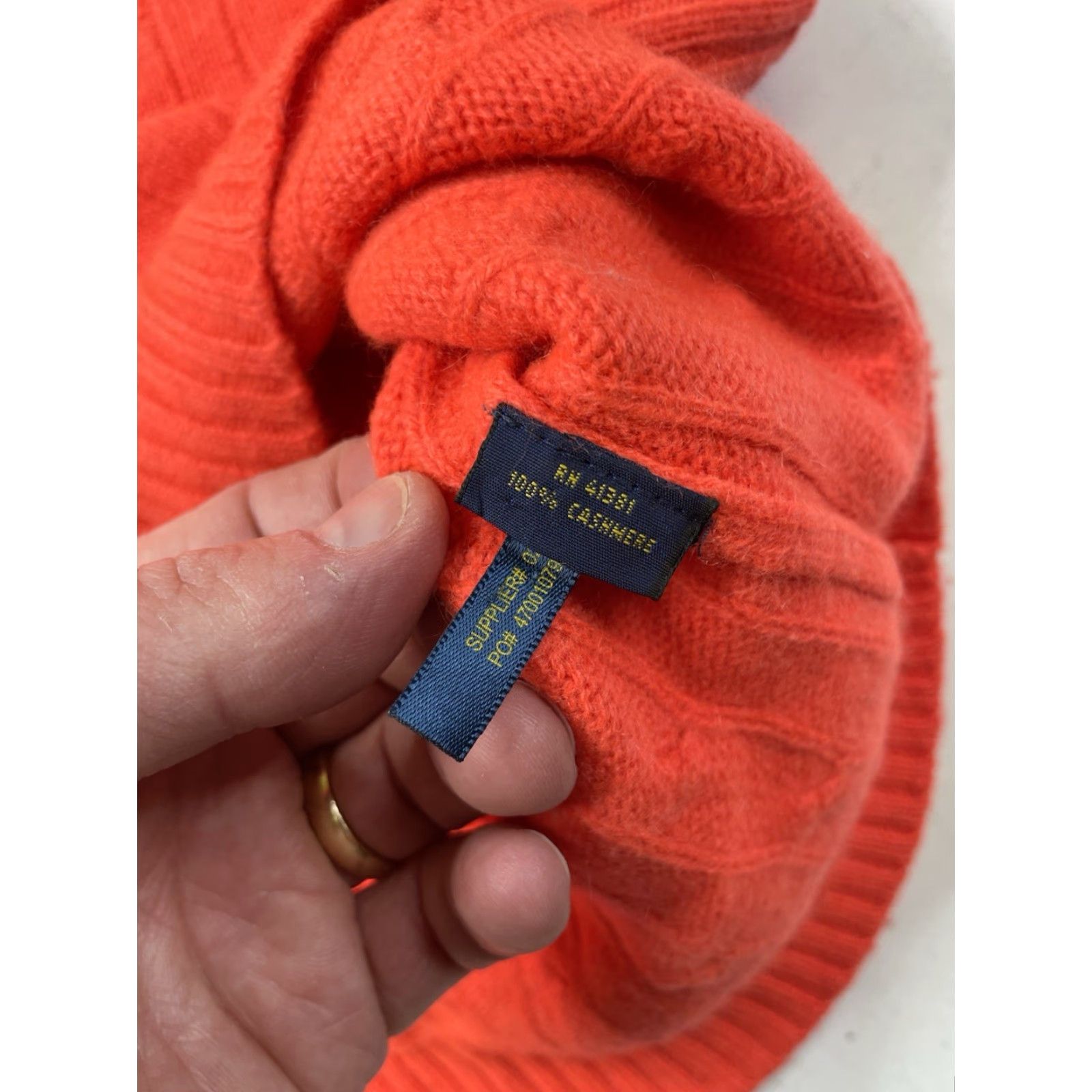 Polo Ralph Lauren VINTAGE Polo Ralph Lauren Orange Cashmere Cable-knit Crewneck Pullover Sweater L Women Size L / US 10 / IT 46 - 8 Thumbnail