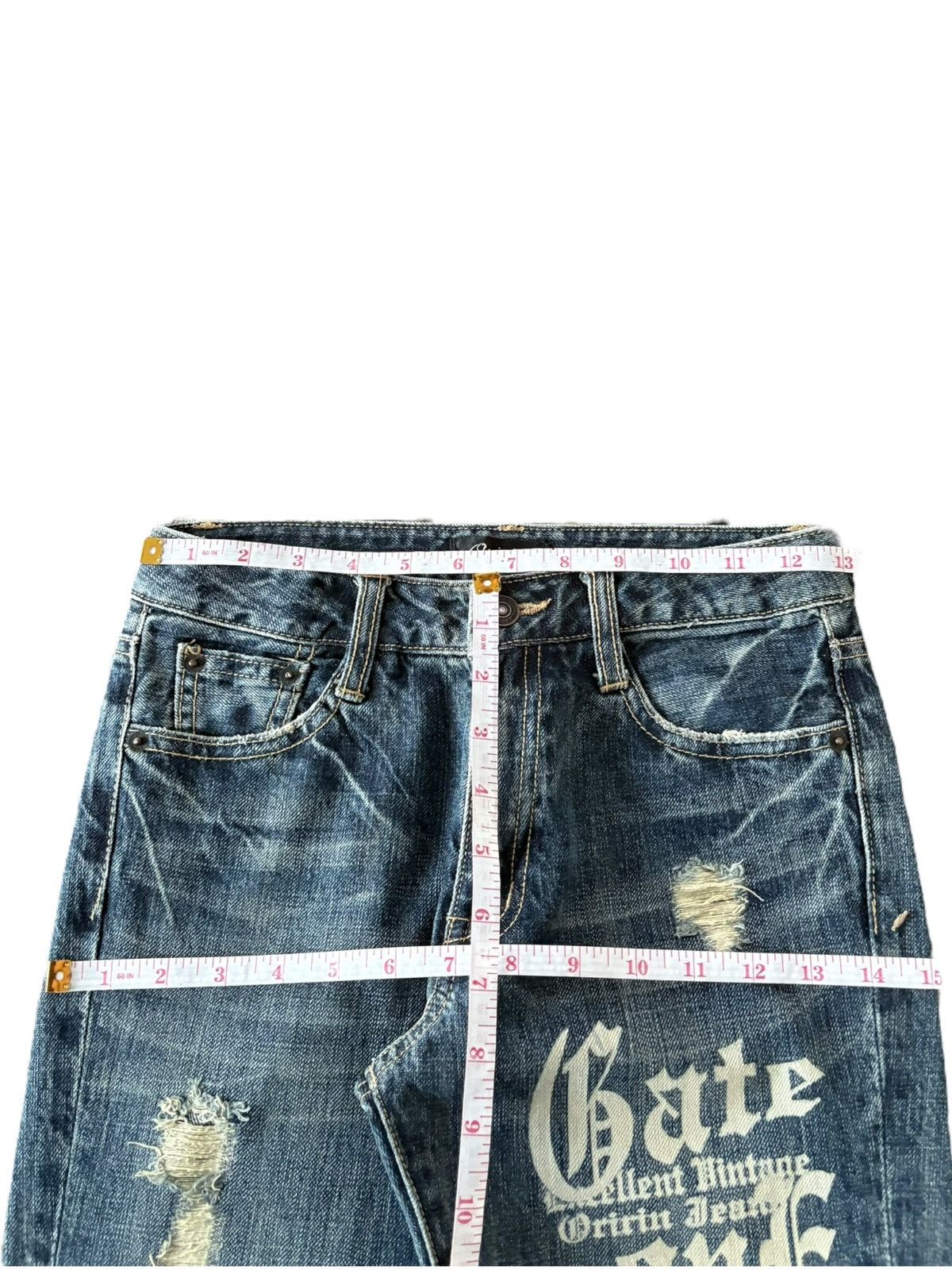 Hysteric Glamour Vintage Japanese Oririn Printed Distress Flare Jeans Size 26" / US 2 / IT 38 - 6 Thumbnail