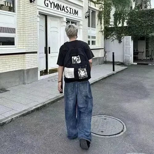 Japanese Brand Black patchwork ins style backpack Size ONE SIZE - 4 Thumbnail