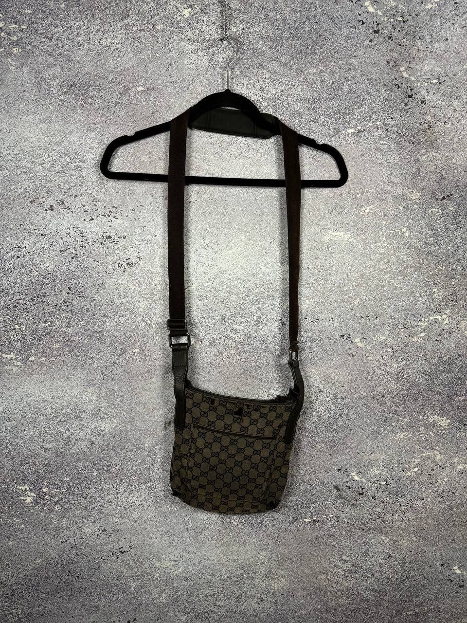 GUCCI GG Canvas Shoulder Bag Beige Dark Brown Auth