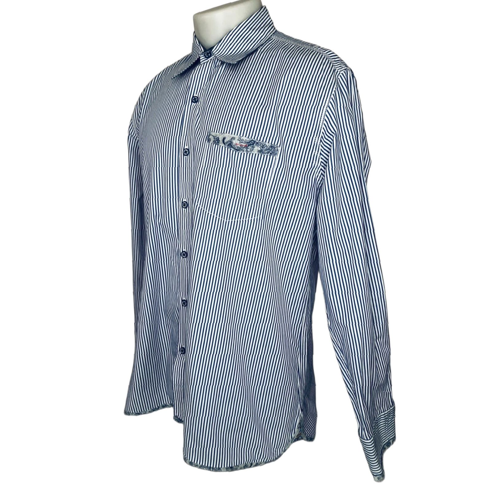 Robert Graham Robert Graham - Striped Shirt - Mens Tailored Fit 2XL Cotton Lined Long Sleeve Blue/White Button-Up Shirt Size US XXL / EU 58 / 5 - 1 Thumbnail