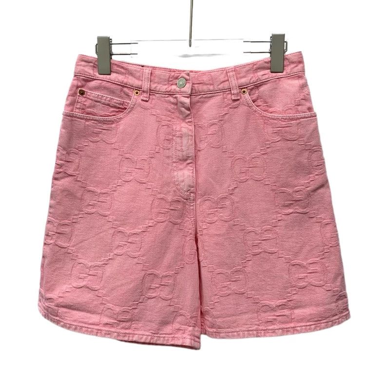 Gucci Gucci Pink logo jacquad full-print cotton casual denim sho Size 28" / US 6 / IT 42 - 1 Thumbnail
