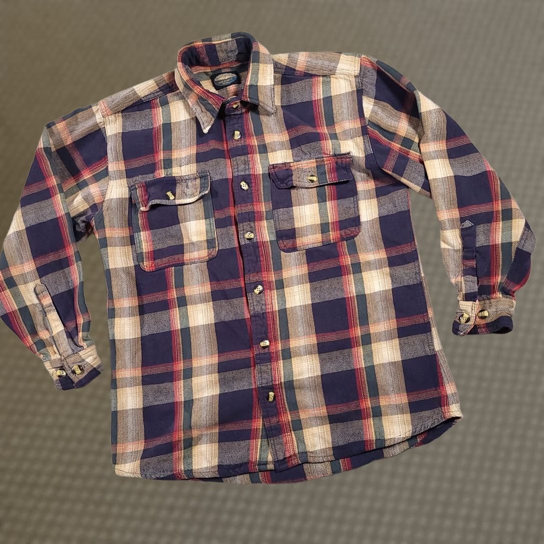 CO VINTAGE Sandy River Jeans Co Heavy Button Up Flannel Shacket Shirt Mens LT Tall Workwear Size US L / EU 52-54 / 3 - 1 Thumbnail