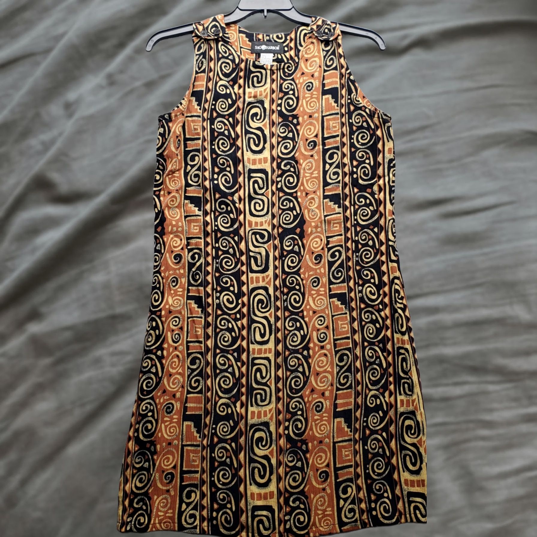 Vintage Sag Harbor Shift Dress Womens 8 Multi Geo Print Rayon Shoulder Button Round Neck Sag Harbor Size M / US 6-8 / IT 42-44 - 1 Thumbnail