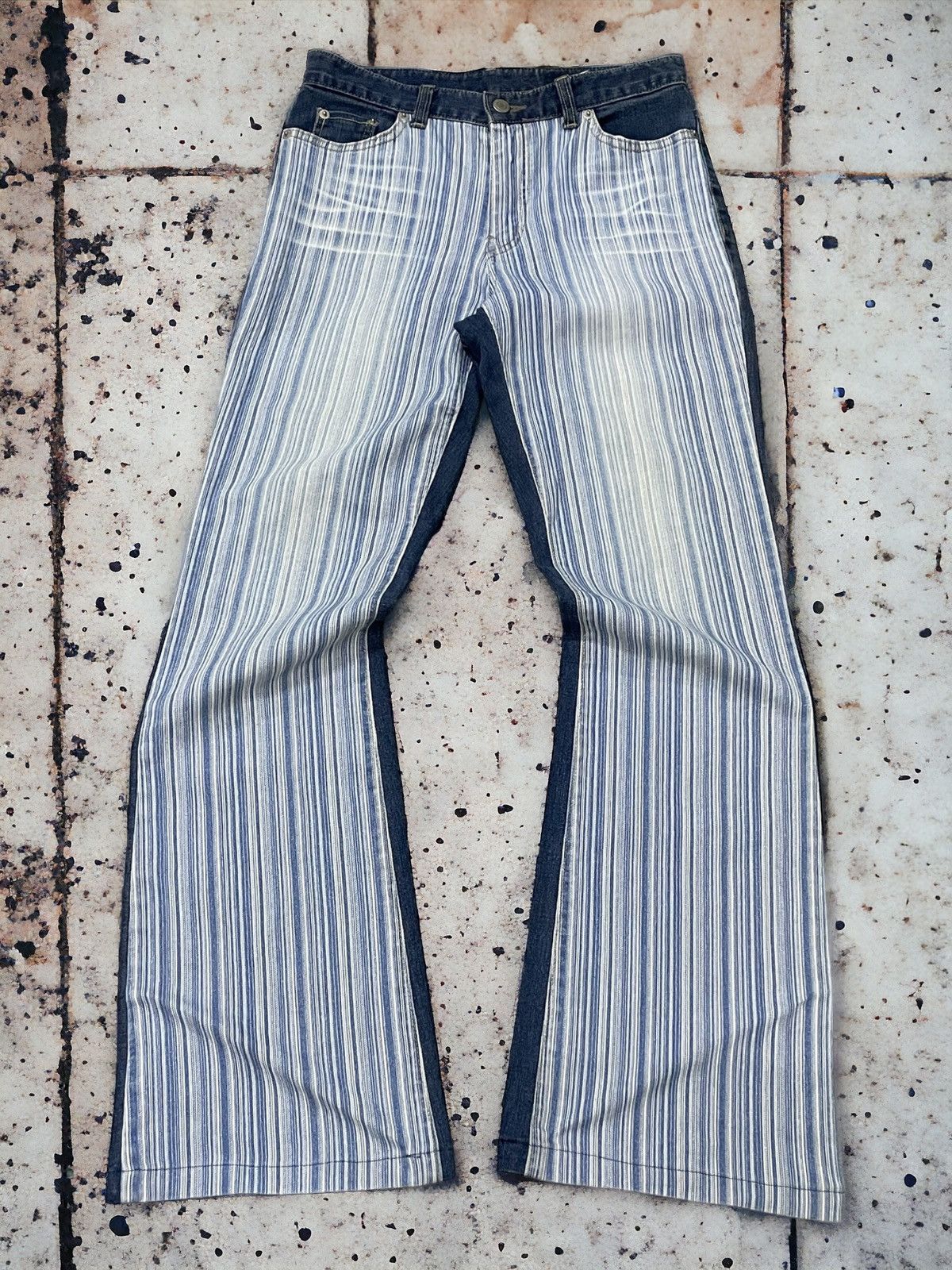 FUSAI × Hysteric Glamour × PPFM Flared Hybrid Border Stripe Japanese Brand Denim Pants Size US 28 / EU 44 - 1 Thumbnail