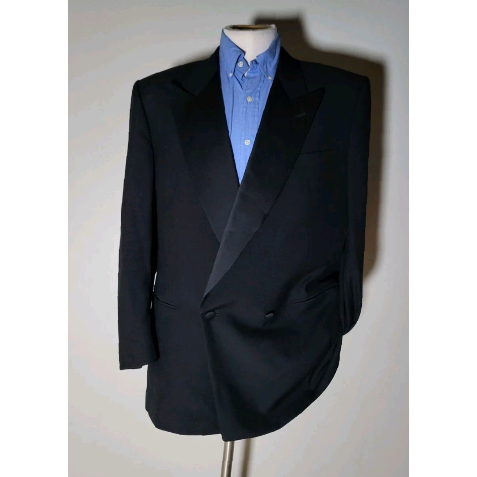 Canali VINTAGE canali Milano Blazer Jacket Double-Breasted Peak Lapel Black Wool 44L Mens Blazer Jacket Coat 54 Size 44R - 2 Thumbnail