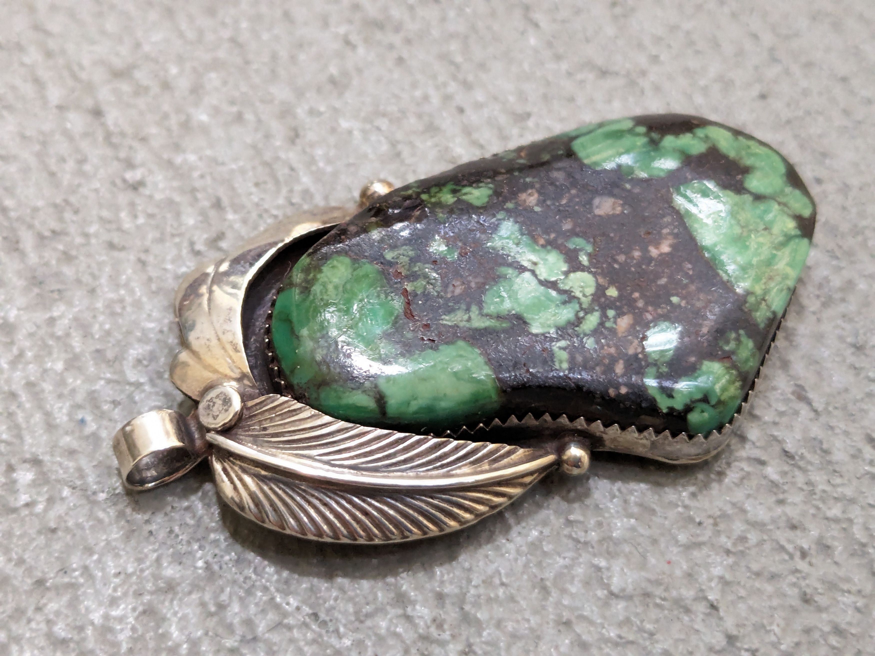 Jewelry Vintage Sterling Silver Pendant Turquoise Modern Leaf Size ONE SIZE - 5 Thumbnail
