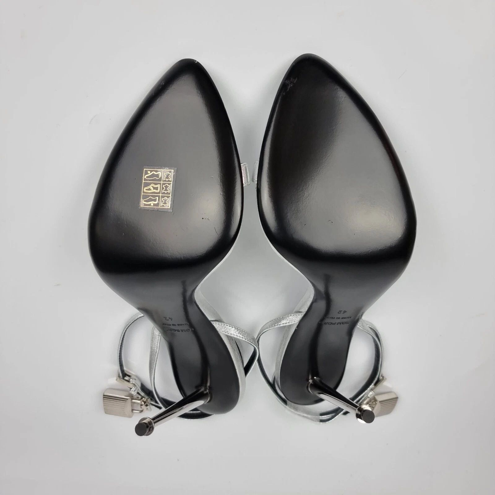 Tom Ford TOM FORD Padlock Silver Laminated Leather 105mm Sandals Size US 7 / IT 37 - 7 Thumbnail