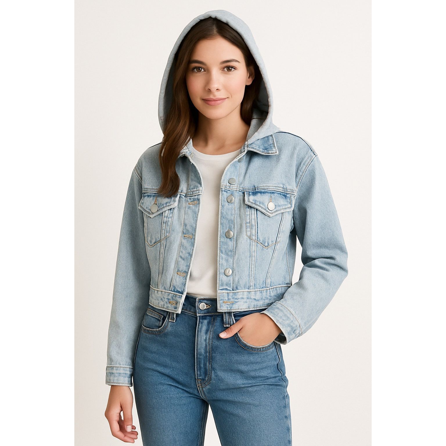 Other Vintage Light Wash Cropped Denim Jacket with Hood Size Small Size S / US 4 / IT 40 - 6 Thumbnail