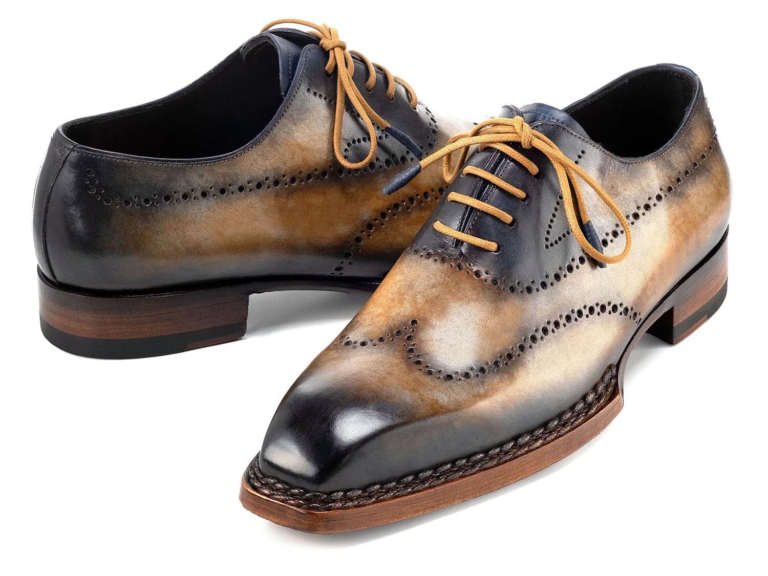 Handmade New Handmade Men's Wingtip Oxfords Camel & Navy Shoe Size US 11 / EU 44 - 2 Thumbnail