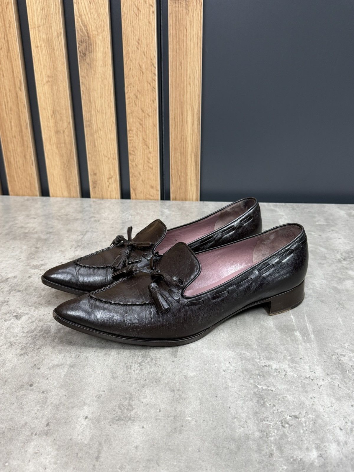Miu Miu Miu Miu Black Leather Loafers Tassel Pointed Toe Size 37 1/2 Size US 7.5 / IT 37.5 - 3 Thumbnail