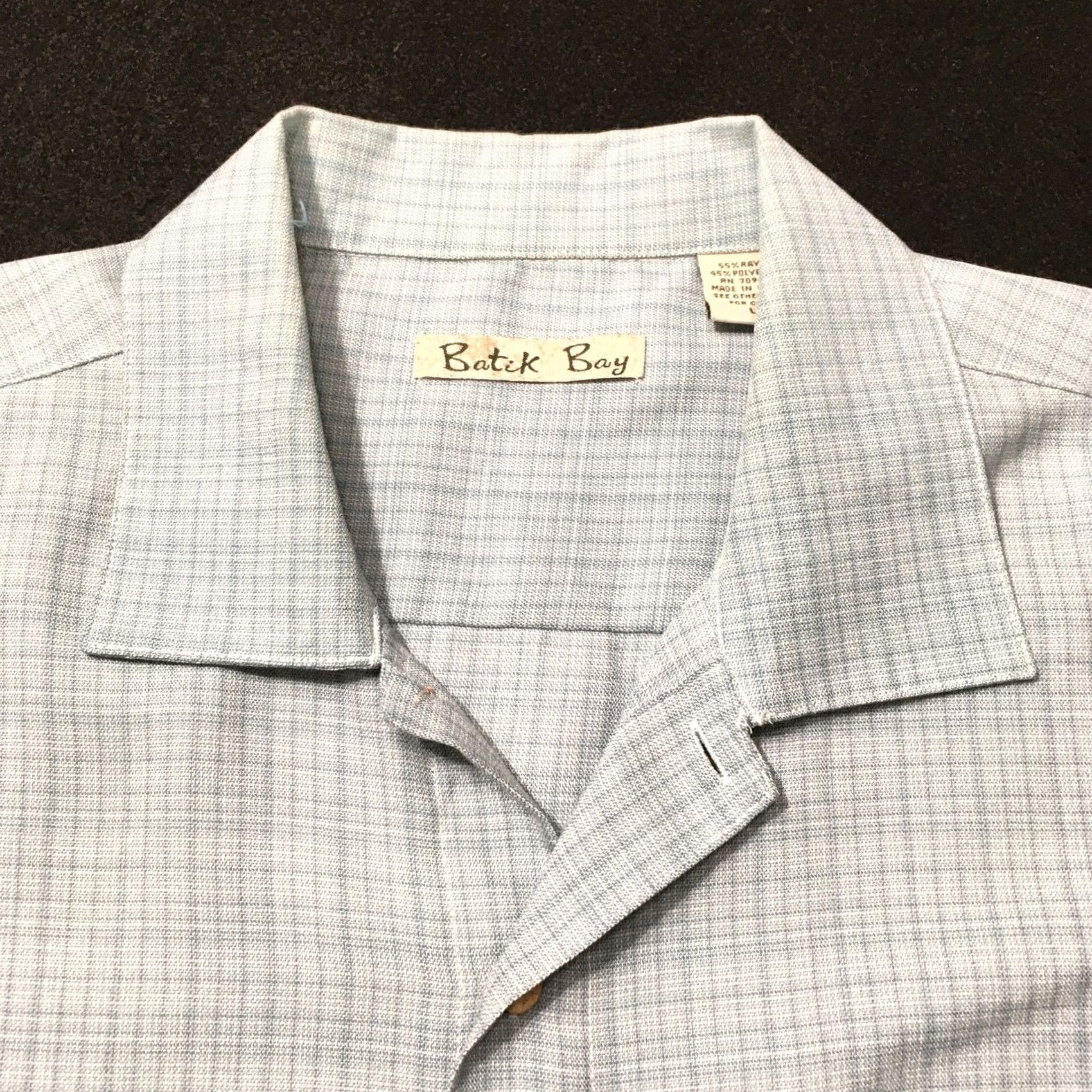 Vintage Batik Bay Button-Up Shirt Men L Blue Check Short Sleeve Casual Pocketed Front Button Pocket Size US 33 - 2 Thumbnail