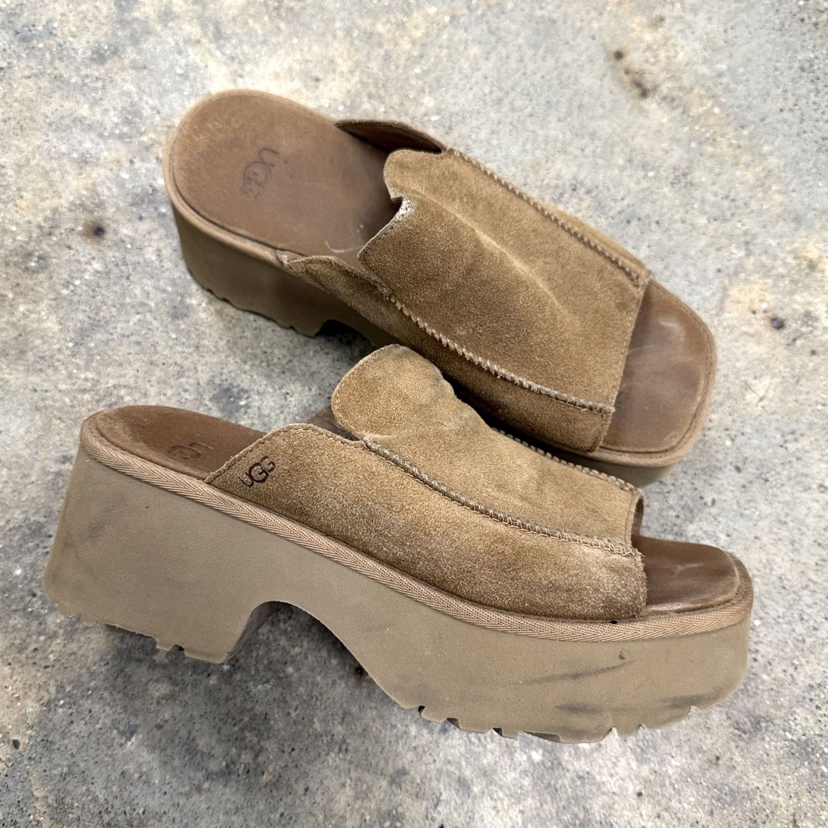 Ugg UGG Heights Slide Platform Sandals 1167476-CHE Chestnut Womens Size 9 Slid e Sandal Wedge Comfort Rubber Suede Casual Spring Summer Womens Size US 7 / IT 37 - 2 Thumbnail