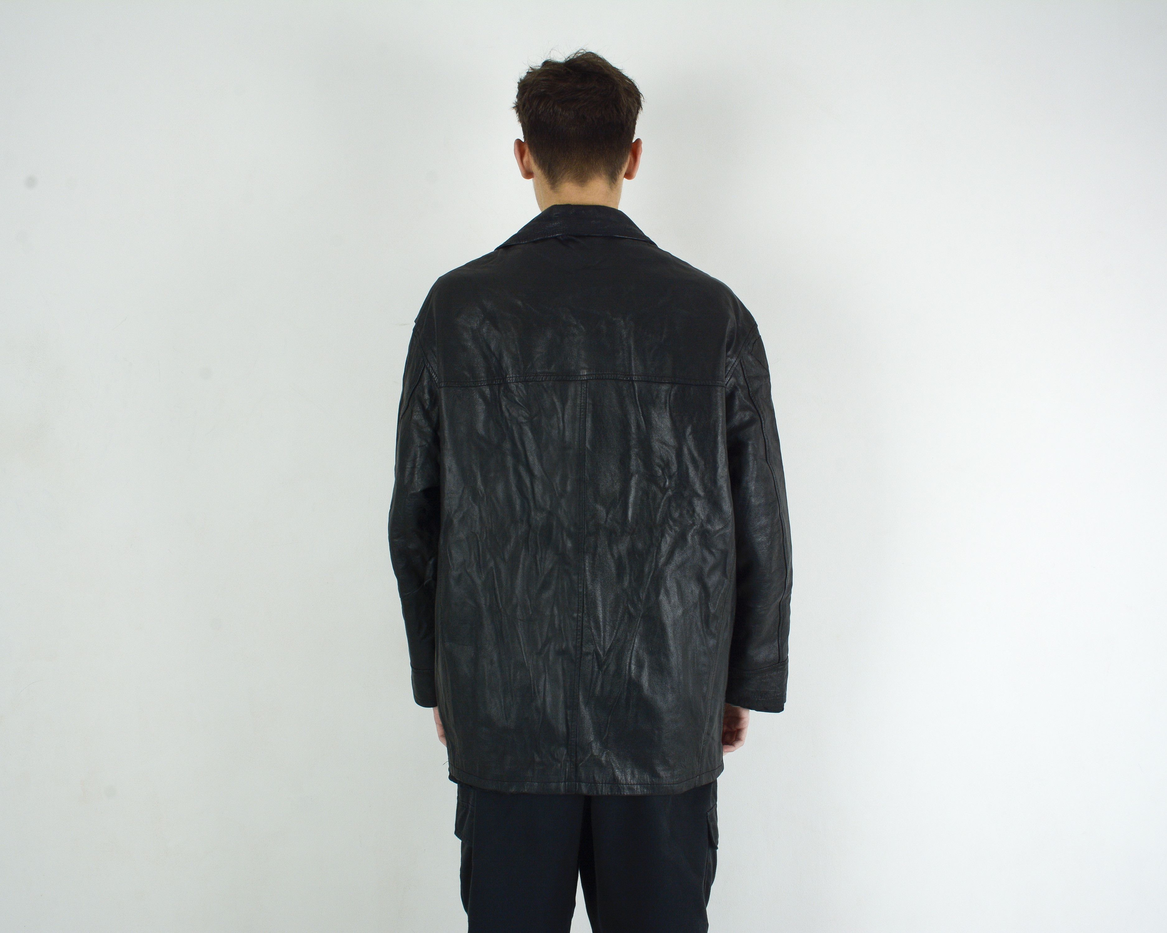 Leather × Vintage Leather Mens XL Jacket Over Coat Motorcycle Gothic Matrix Size US XL / EU 56 / 4 - 4 Thumbnail