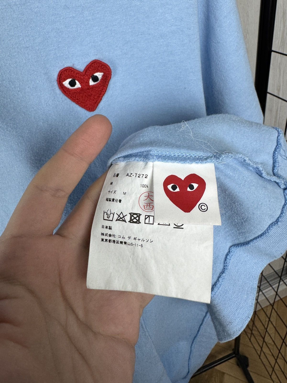 Comme des Garcons PLAY COMME des GARCONS PLAY Red Heart Blue Mens Cotton Tee Japan Size US M / EU 48-50 / 2 - 9 Thumbnail