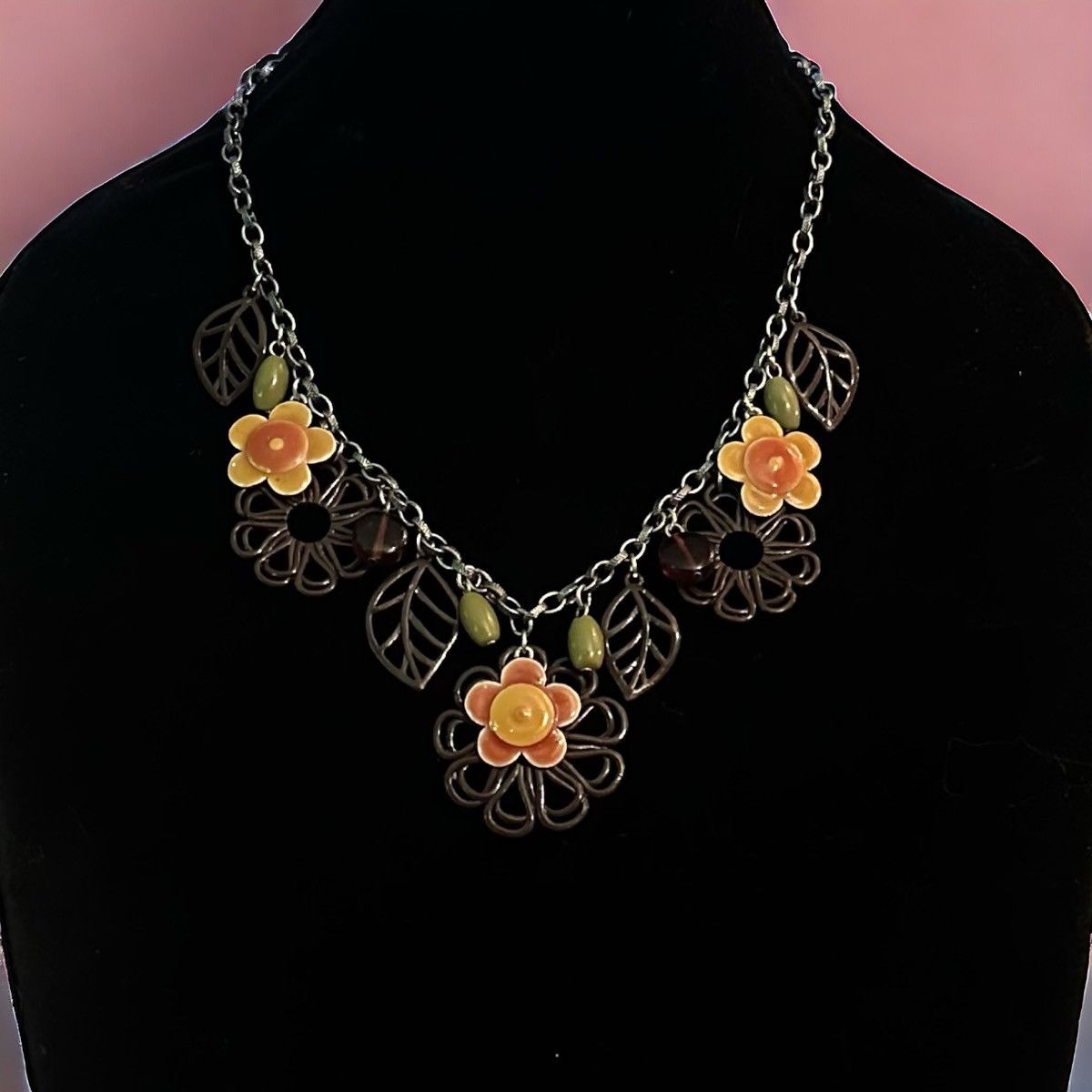 Other Flowers and leaves charm statement necklace Size ONE SIZE - 1 Thumbnail