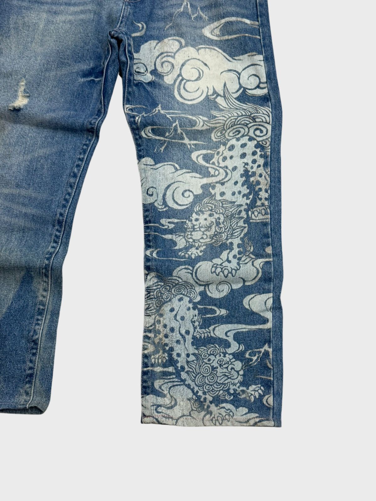 Japanese Brand VINTAGE KARAKURI TAMASHI TRADITION DRAGON ACID WASH DENIM Size US 32 / EU 48 - 6 Thumbnail