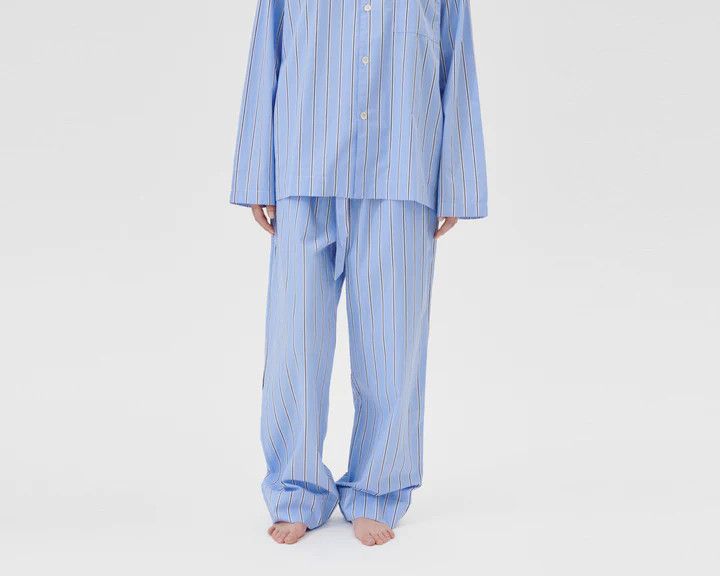 Tekla o1mle0525 Unisex Poplin Pyjamas Pants Bassett Stripes Blue Size 22" - 2 Thumbnail