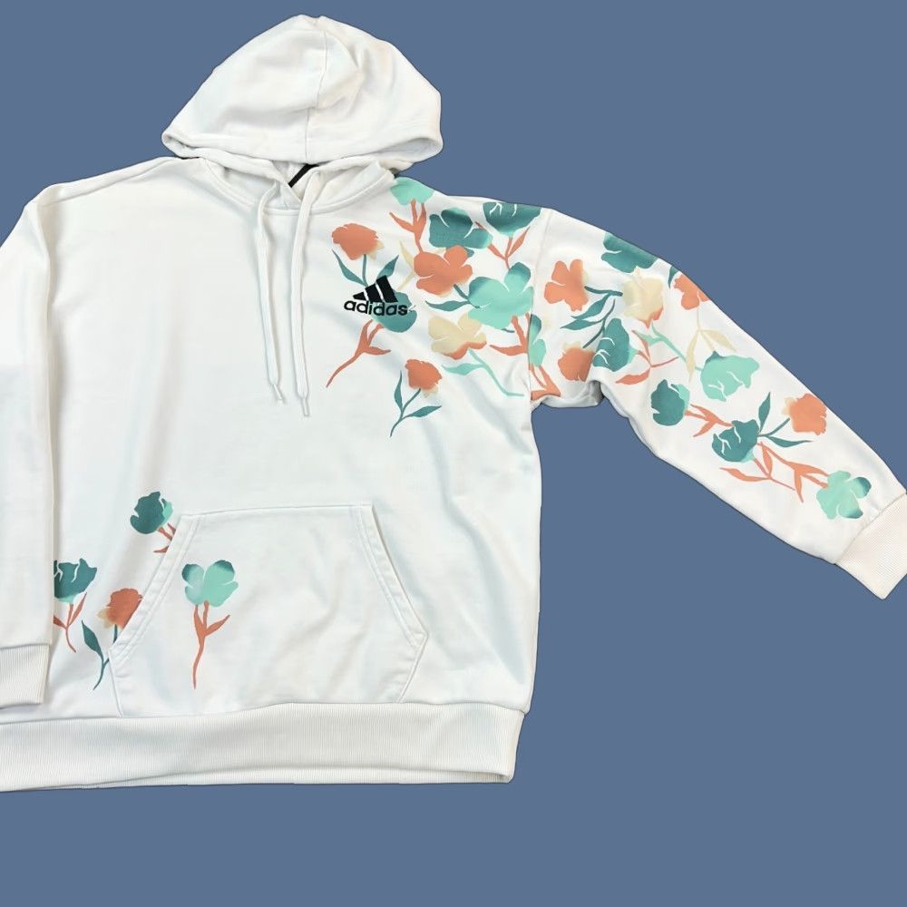 Adidas VINTAGE adidas Hoodie Women’s Medium White Primegreen Floral Print Pullover Size M / US 6-8 / IT 42-44 - 1 Thumbnail