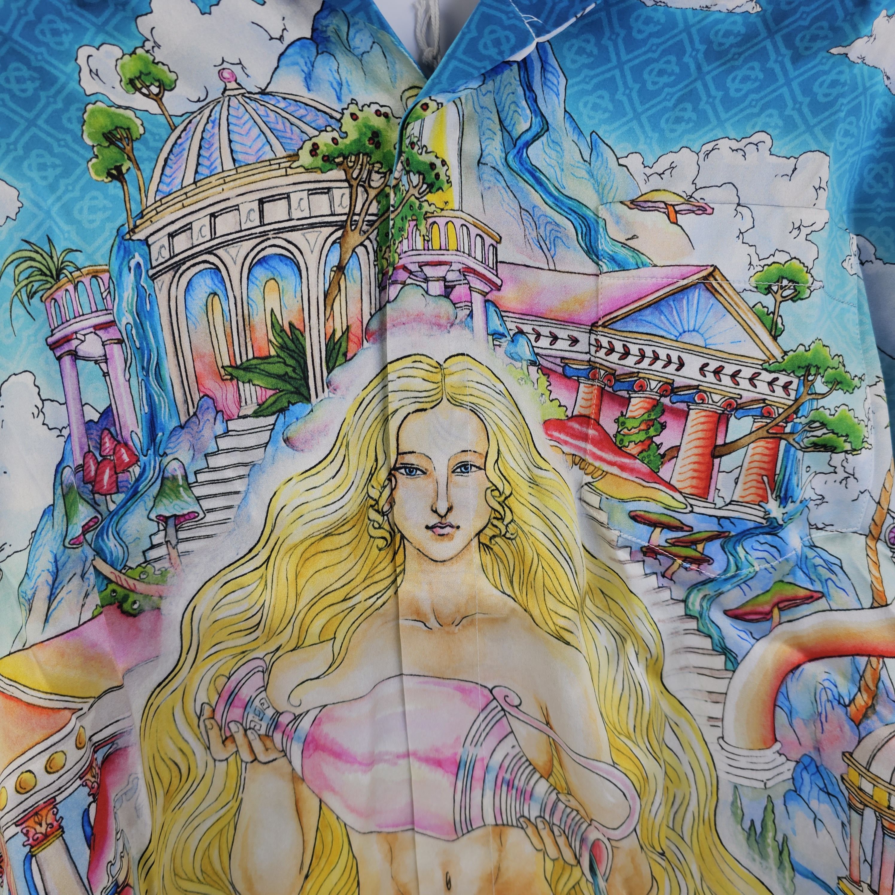 Casablanca Le Temple Multicolor Silk Long Sleeve Shirt New S