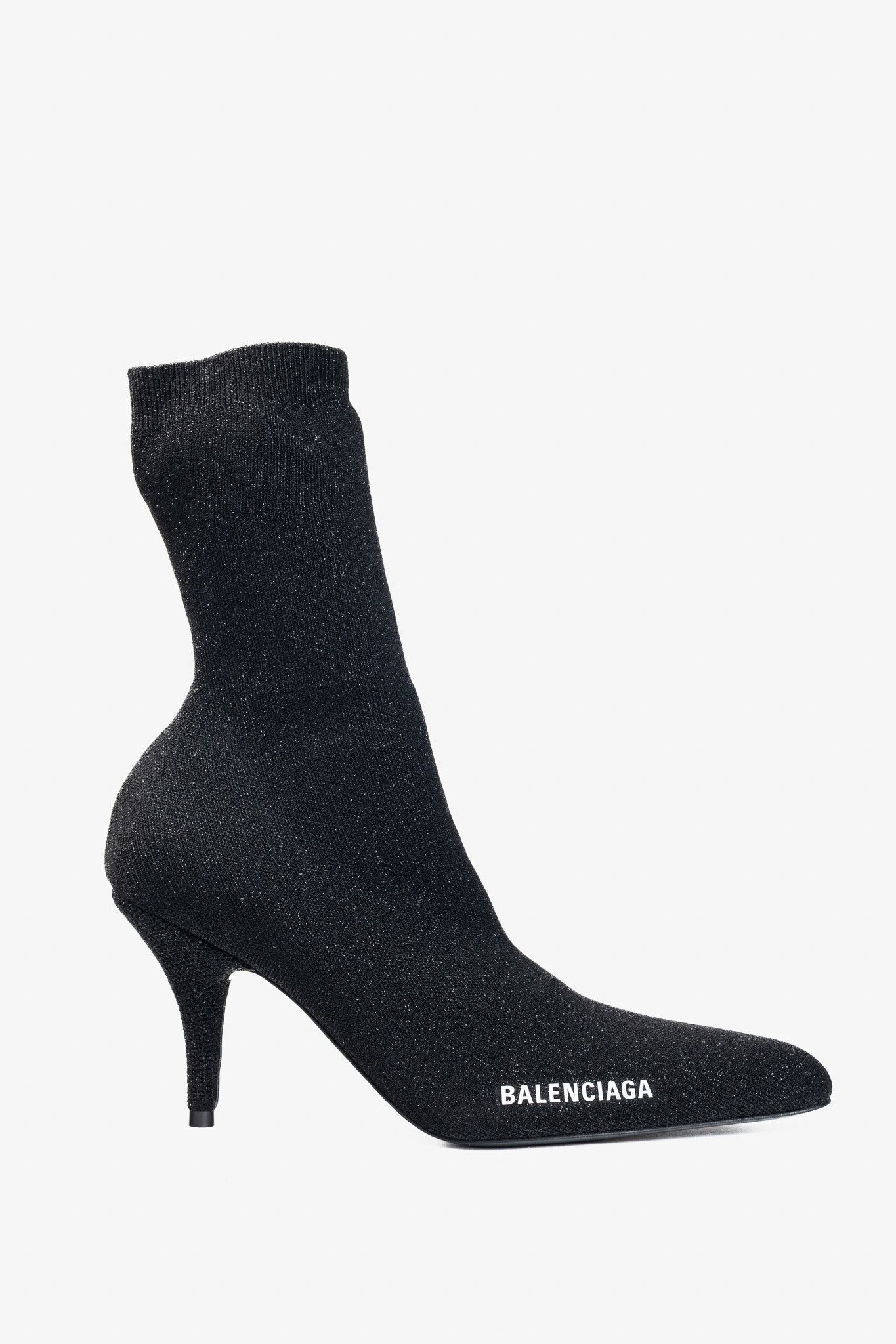 Balenciaga Balenciaga Knife 80 Black Glittered Stretch-Knit Ankle Boots Size US 4.5 / IT 34.5 - 1 Thumbnail
