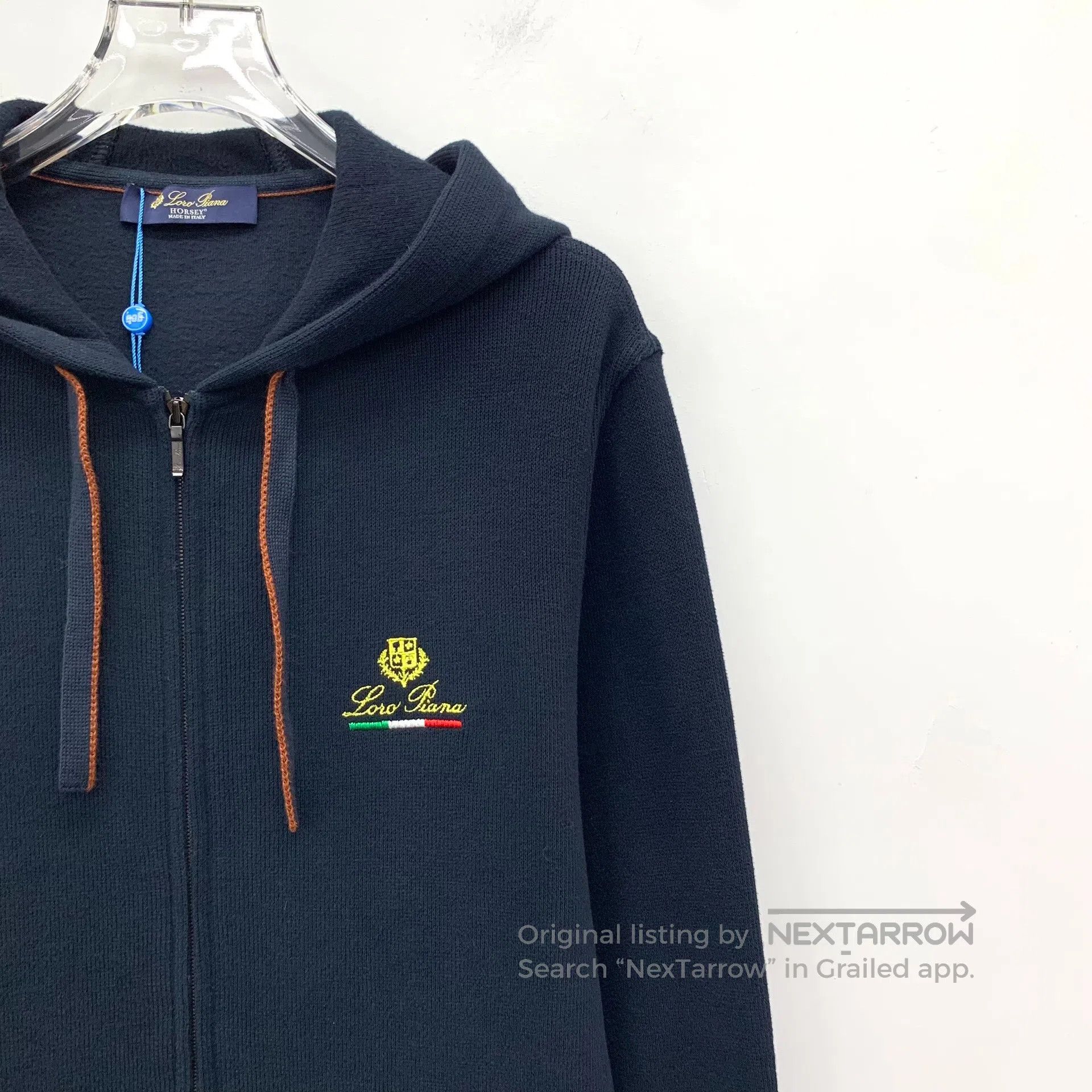 Loro Piana LORO PIANA Navy Blue Logo Embroidered Cotton Hooded Drawst Size US M / EU 48-50 / 2 - 3 Thumbnail