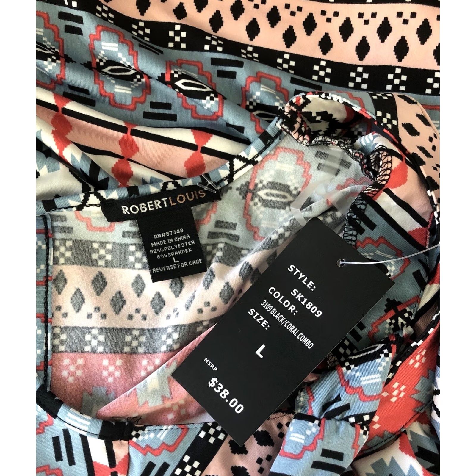 Vintage Robert Louis sleeveless top L blk coral geo cut out hippie boho tribal geometric shirt Womens 90s festival style Size L / US 10 / IT 46 - 4 Thumbnail