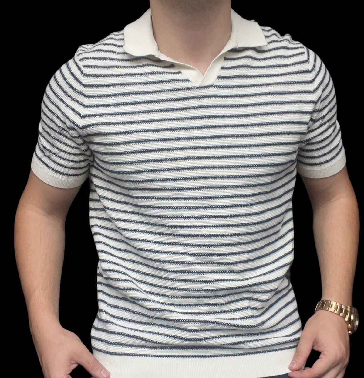 Designer Folk Striped sopranos Italian style polo tee Size US L / EU 52-54 / 3 - 9 Thumbnail