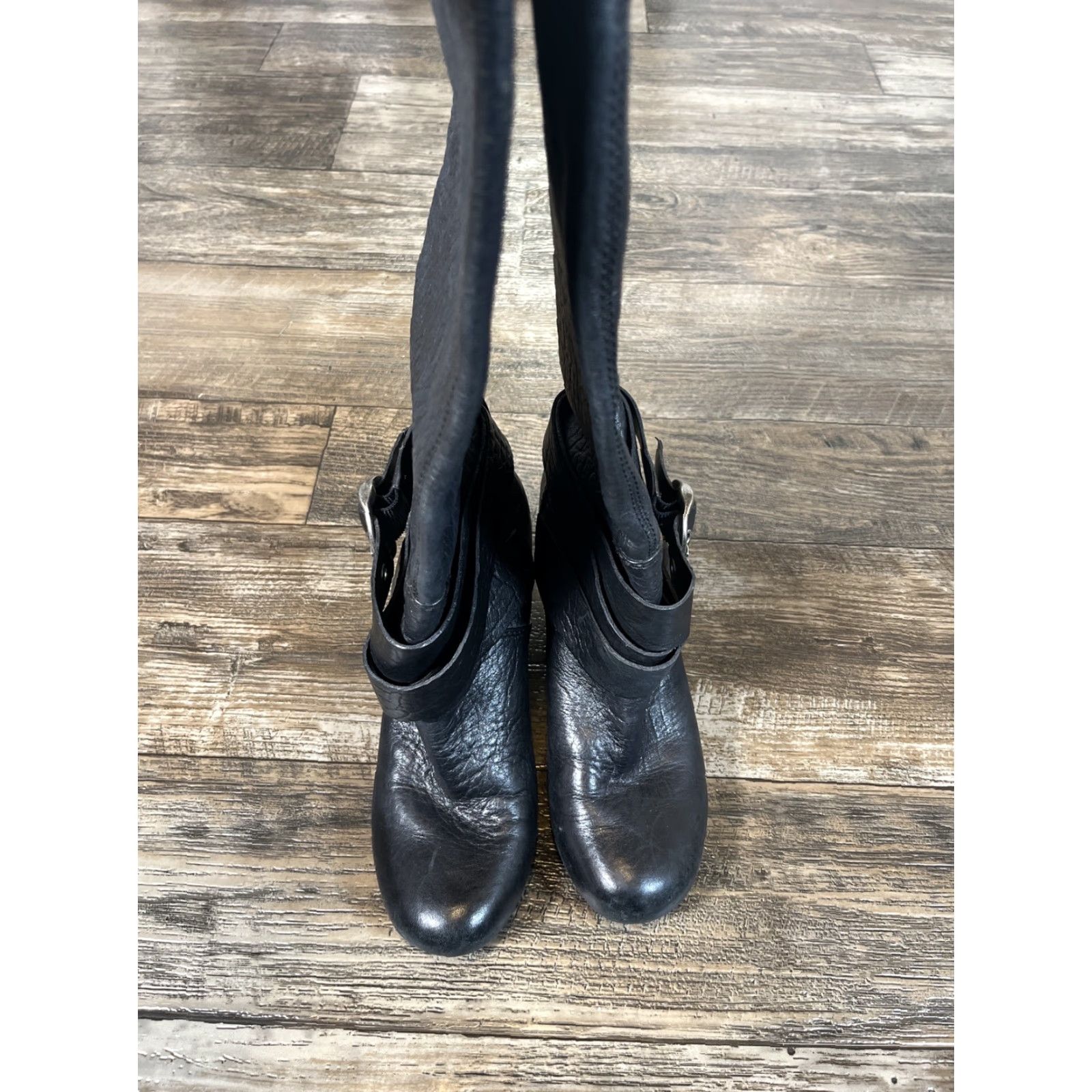 Lucky Brand Lucky Brand Candice Pebbled Leather Boots Women Block Heeled Buckle Buckle 15" Shaft Black Size 6.5M Tall Leather Boots Size US 7 / IT 37 - 3 Thumbnail