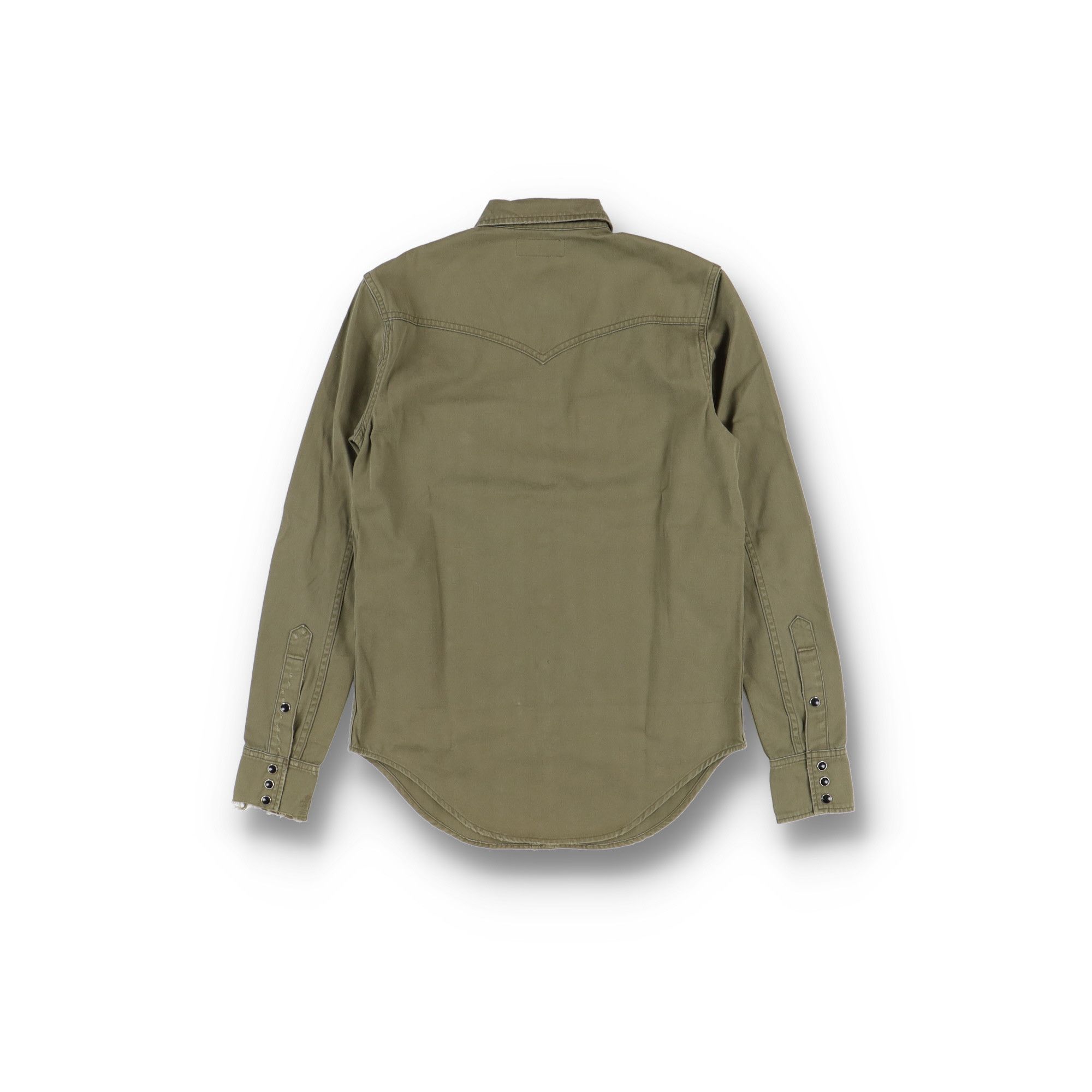 Saint Laurent Paris Khaki Classic Western Distressed Denim Shirt Size S / US 4 / IT 40 - 8 Thumbnail