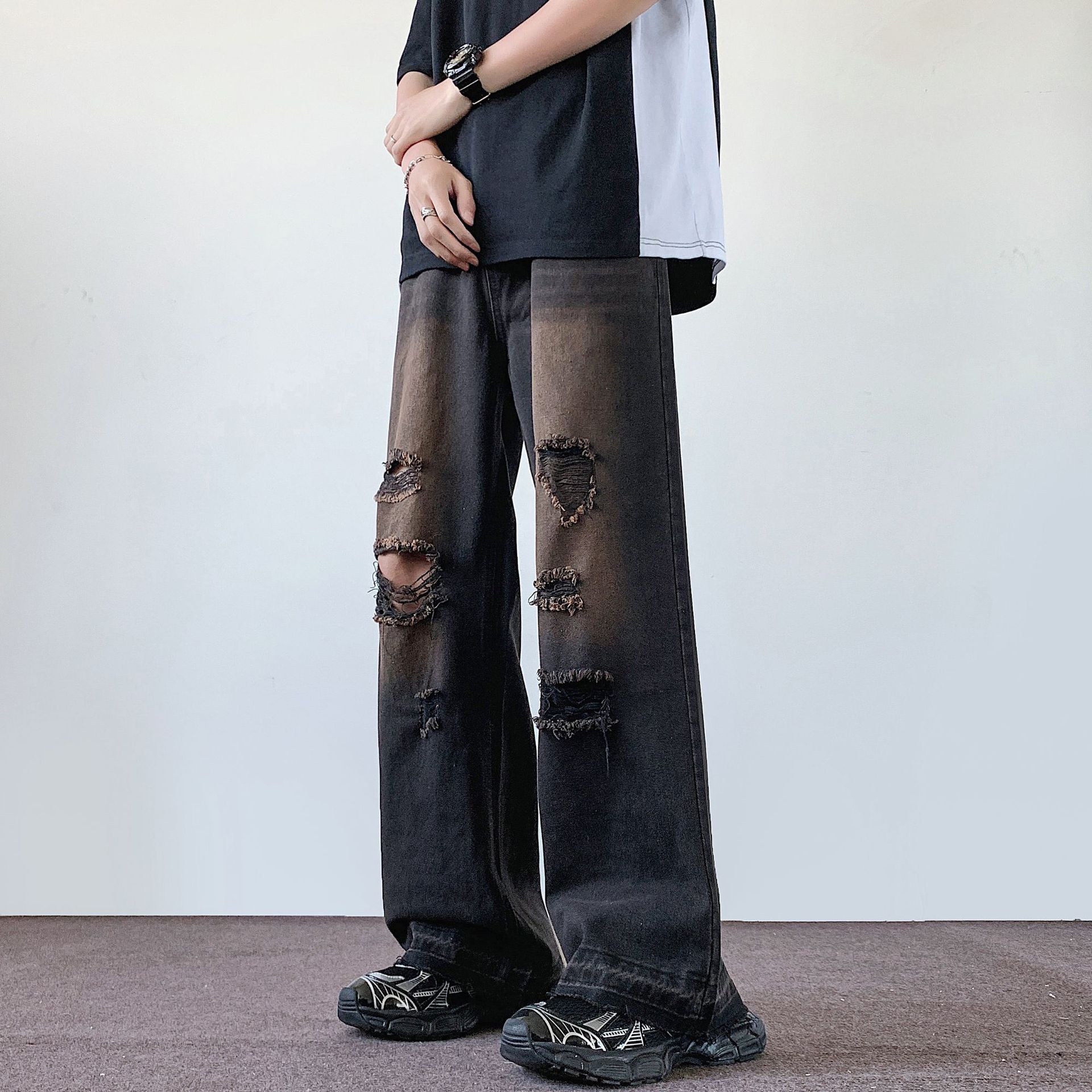 Japanese Brand × Jean Retro loose wide leg fringed ripped jeans Size US 32 / EU 48 - 4 Thumbnail