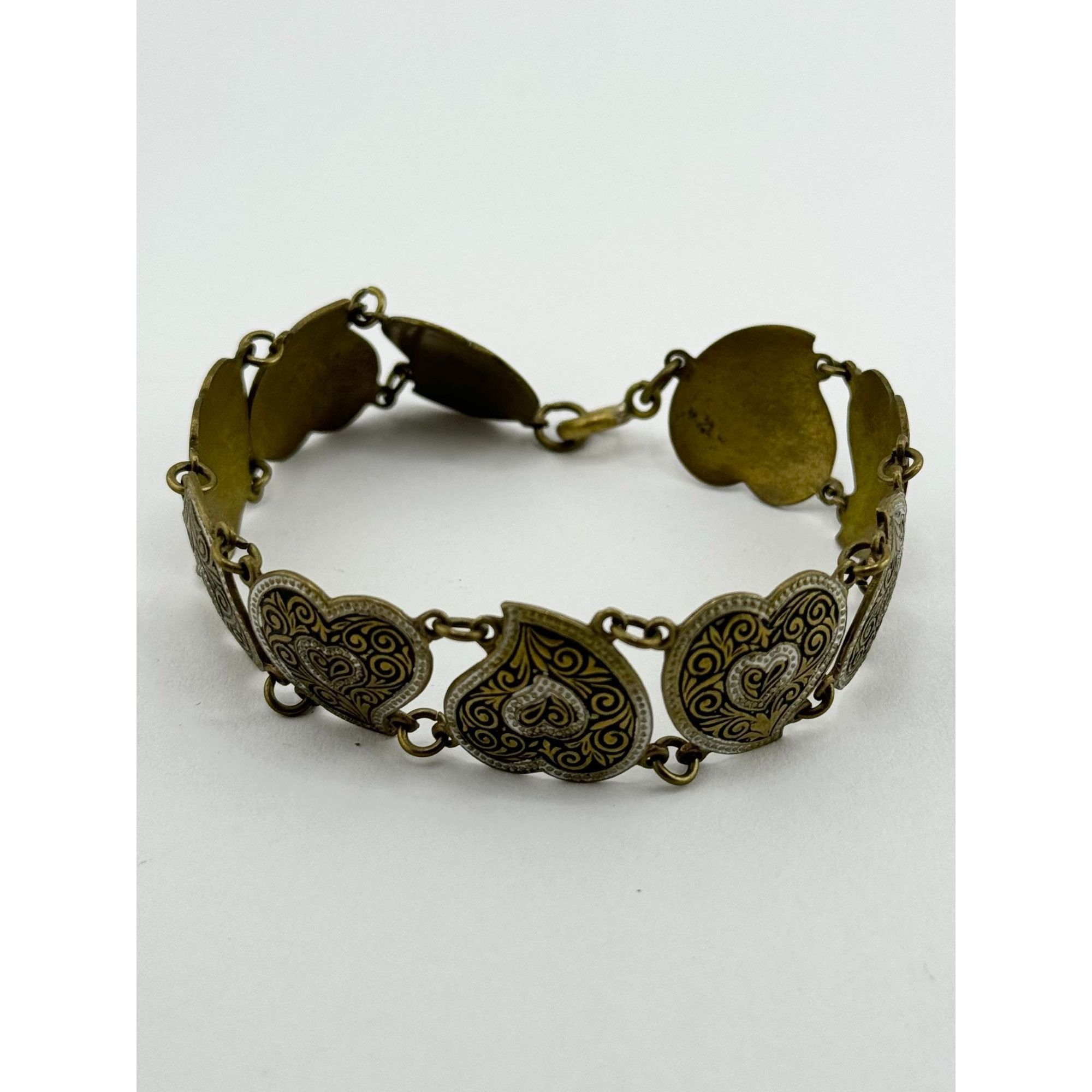 Vintage Spain Damascene Heart Bracelet