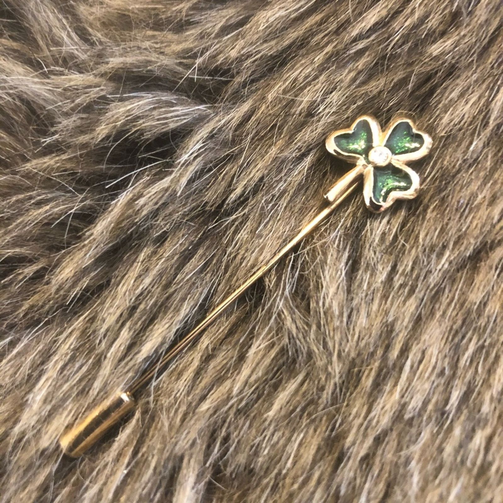 Vintage Vintage 3 leaf clover enamel gold plated hat pin Size ONE SIZE - 2 Thumbnail
