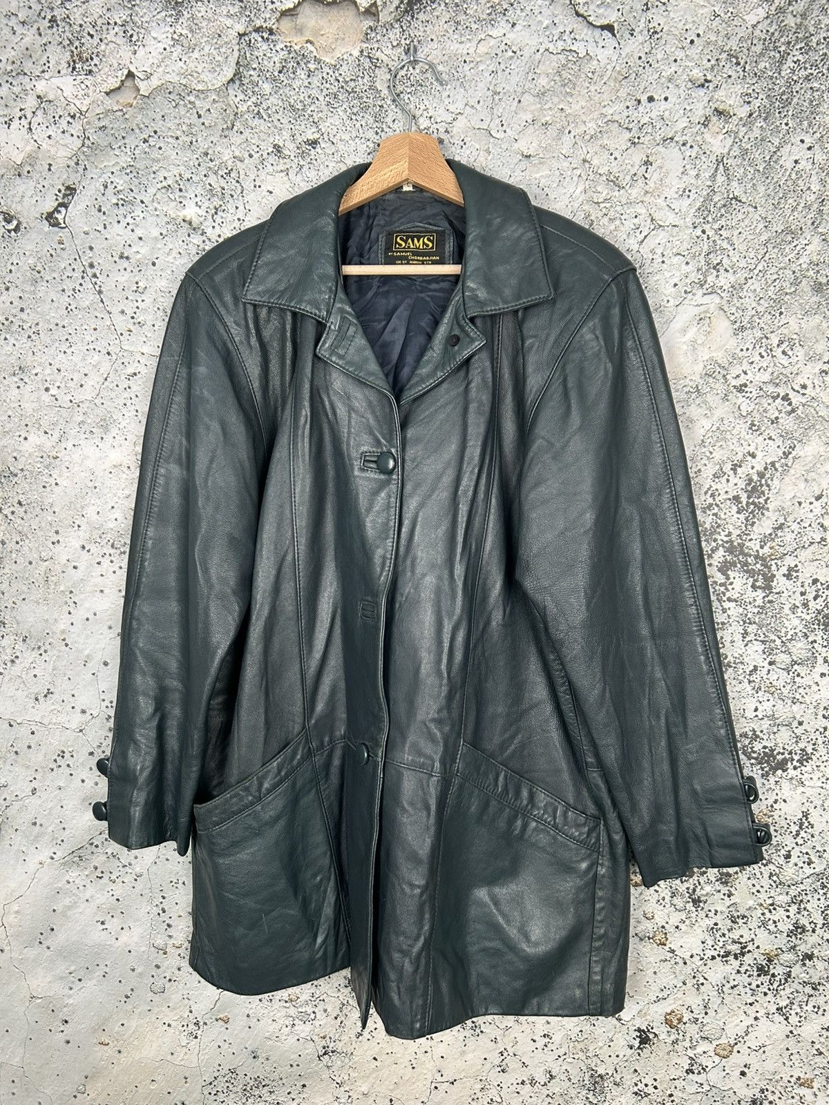 Vintage Leather Coat Jacket Black Green Avant Garde Grunge